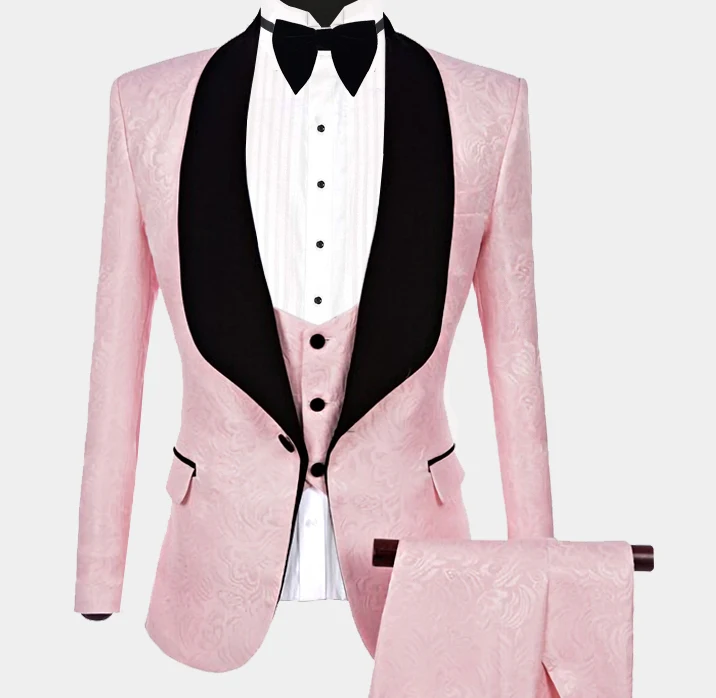 Suits Men Thorndike Light Blue Jacquard Slim Fit Tuxedo Formal Business Work 3Pcs Set (Jacket+Pants+Pants)