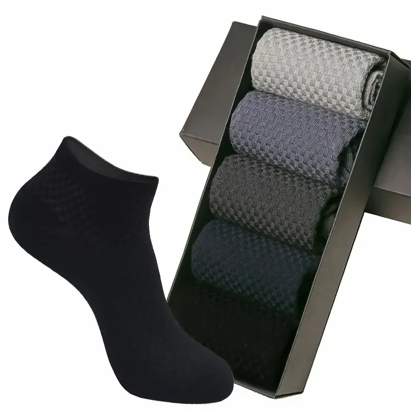 1/5 Pairs Men Bamboo Fiber Business Ankle Socks Spring Summer Lightweight Breathable Odor Proof Sweat Absorbing Leisure Socks