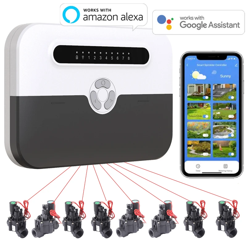 8 Zone WIFI Smart Garden Irrigation Controller Irrigation Water Solenoid Valve Watering System Garden Irrigation Watering