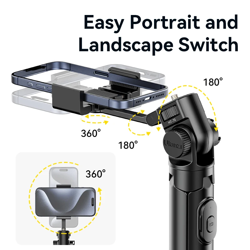 Ulanzi MT-70 Selfie Stick Tripod with Remote Control 360° Rotation Portrait Landscape for phone photograph Livestreaming vlog
