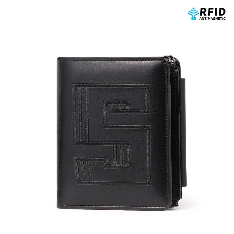 Vintage Men's Wallet Embroidery PU leather short Purse Male Anti theft swiping Card Bags Three fold driver's license Coin Wallet