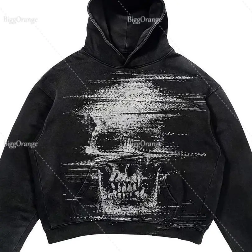 Streetwear emo print hoodie men's breathable pullover hoodie loose all-match men's and women's autumn and winter