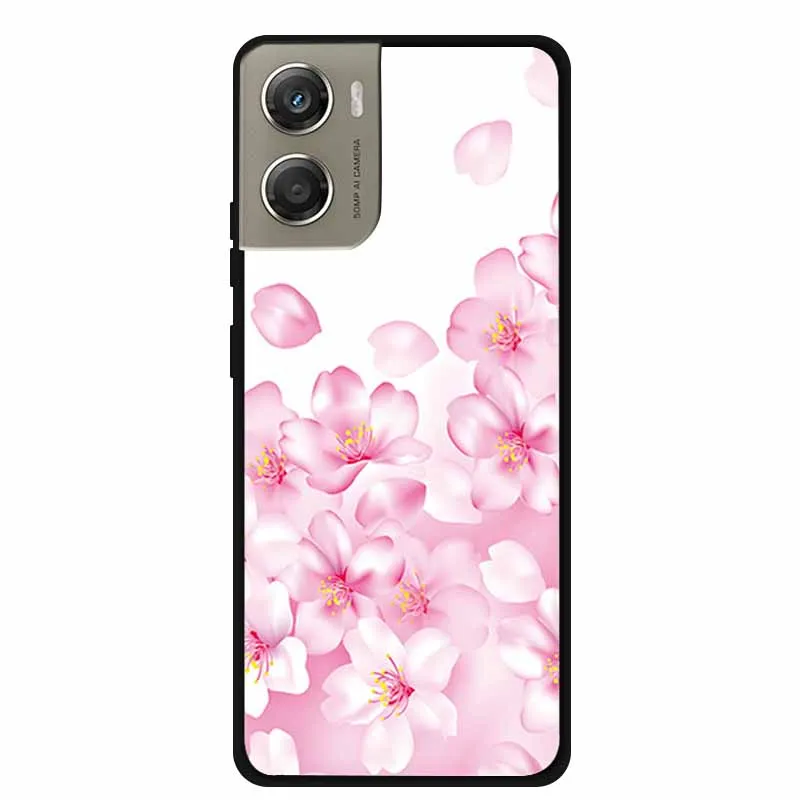 Cute Cartoon Animal Soft Silicone Back Cover with Flower Design - Black