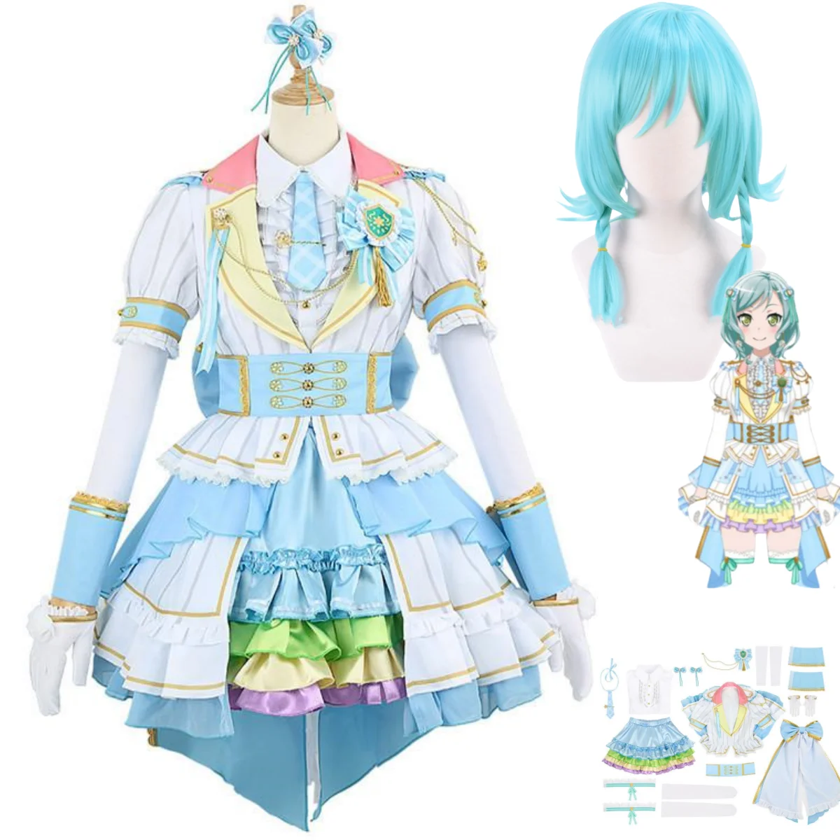 

Anime Bang Dream ! Girls Band Party! Hikawa Hina Cosplay Costume Pastel*Palettes Lolita Princess Skirt Wig Woman Kawaii Suit