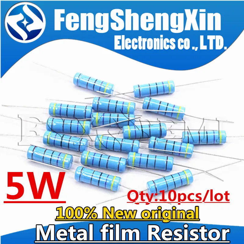 5W 1% Metal Film Resistors 0.1R~10M 10pcs/lot