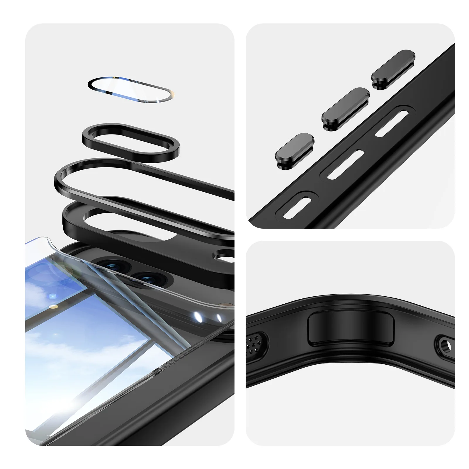 Transparent Protective Back Plate with Stylish Metal Lens - Full Cover Phone Case