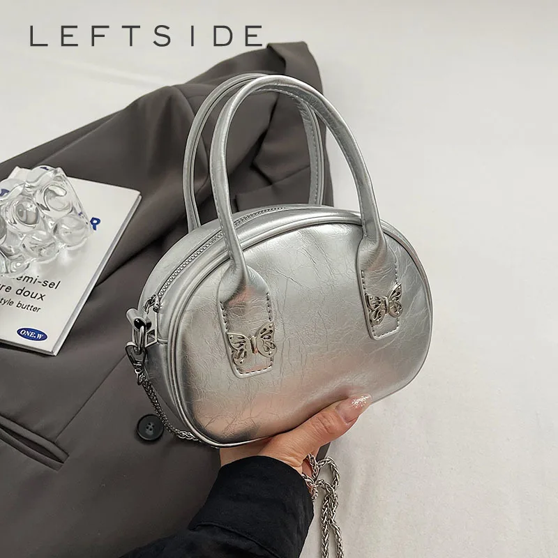 

LEFTSIDE маленькие сумки через плечо из искусственной кожи для женщин 2024 Y2k корейская мода серебряная сумка на плечо Простые сумки с короткой ручкой