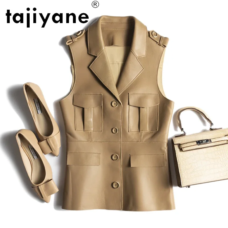 

Tajiyane 2021 Summer Real Sheepskin Women's Sleeveless Jackets Women Genuine Leather Vest Korean Style Chaleco Mujer TN2865