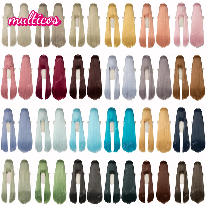 

24Colors 100cm Long Straight Cosplay Wig Heat Resistant Synthetic Hair Compatible Universal Omnipotent Girls Wigs + Free wig Cap