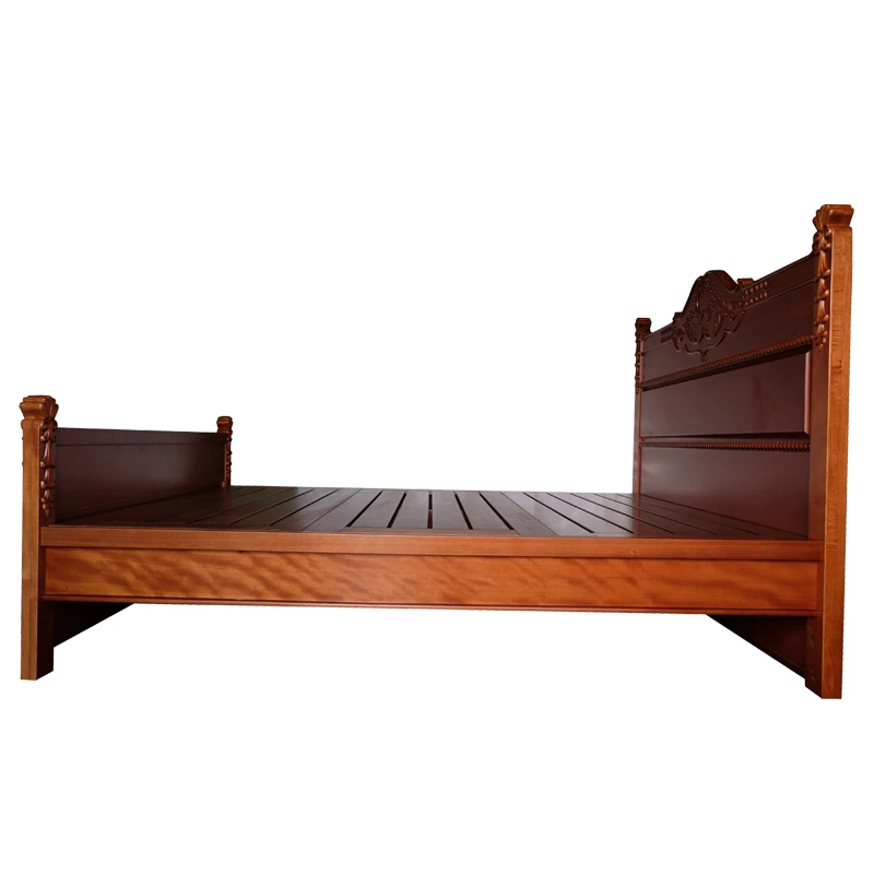 Camille's Love Letter Diary All Solid Wood Double Bed Vintage Log Carved Light Luxury 8