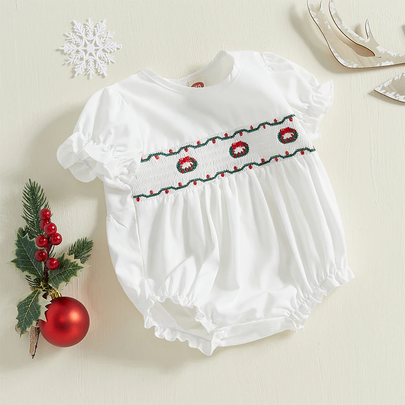Christmas Romper with Wreath Embroidery 4