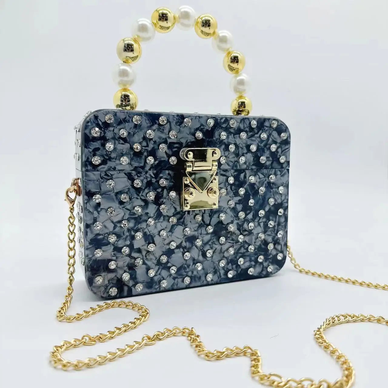 Women Glitter Diamonds Beading Handbag Luxury Acrylic Evening Clutch Vintage Banquet Wedding Bags Stylish Chain Crossbody Purse