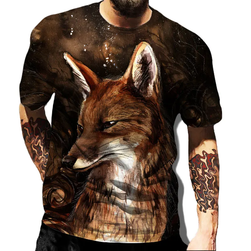 

3D Wolf Print T Shirt For Men Boutique Animal Graphic T-Shirts Summer Trend Harajuku Oversized Short Sleeve Casual O-neck Tops