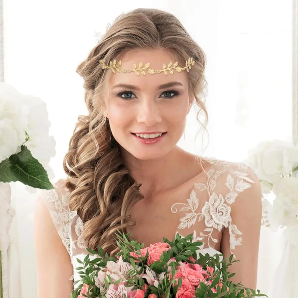 Gold Rhinestone Pearl Leaf Head Chains for Women