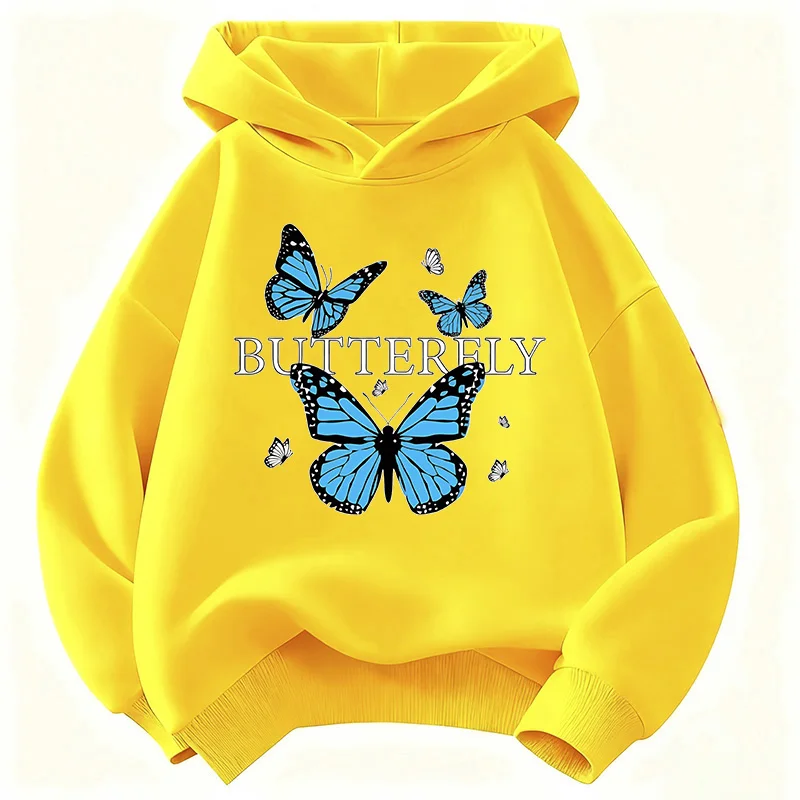 Children's Blue Butterfly Fashion Design Sweatshirt - Cute and Casual Hoody