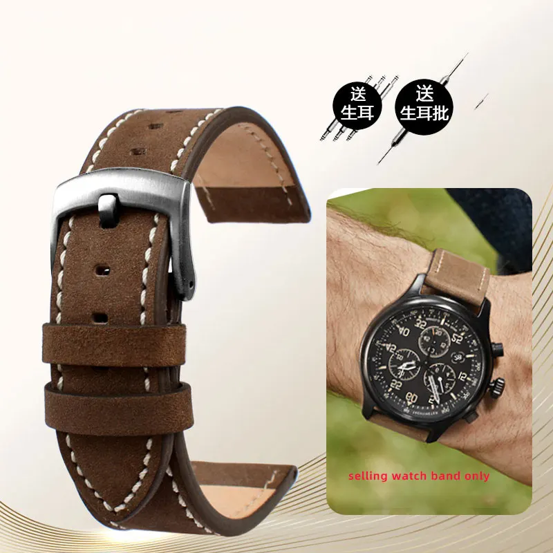 thumbnail image 1 of Correa de reloj para reloj Timex de piel de vaca para hombre, serie T49905, T49963 y T49953, correa de reloj para hombre de piel de vaca, no lisa, color marrón, 20 mm, 1 of 5