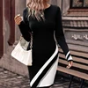 Commute Dress Women Spring Autumn New Long Sleeve Striped Print O-neck Slim Fashion Elegant Casual Commute Female A-line Dress 1