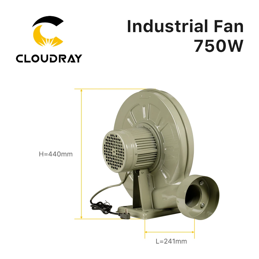 Cloudray CO2 레이저 조각 절단기용 원심 배기 팬, 중압 저소음 송풍기, 220V, 750W
