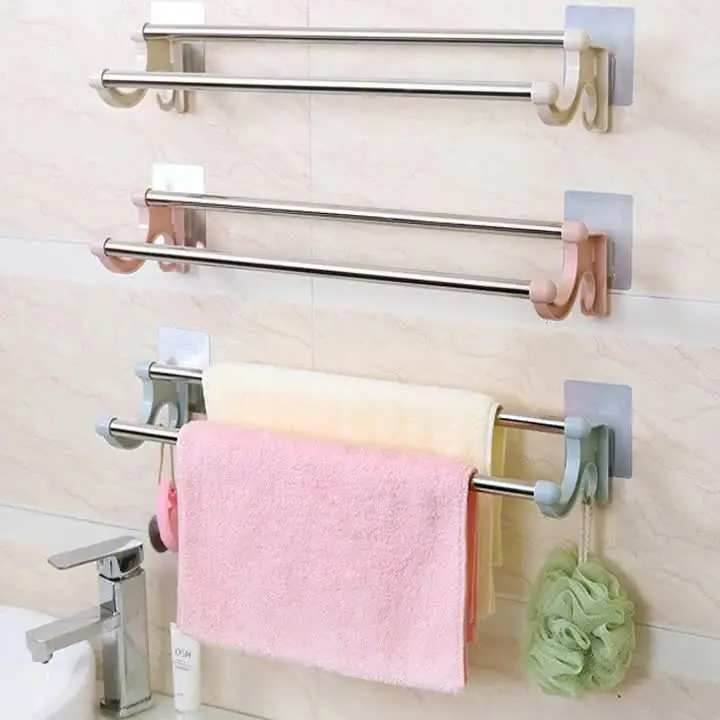 Double Towel Holder Wall-mounted Towel Rack Bathroom Kitchen Accessories