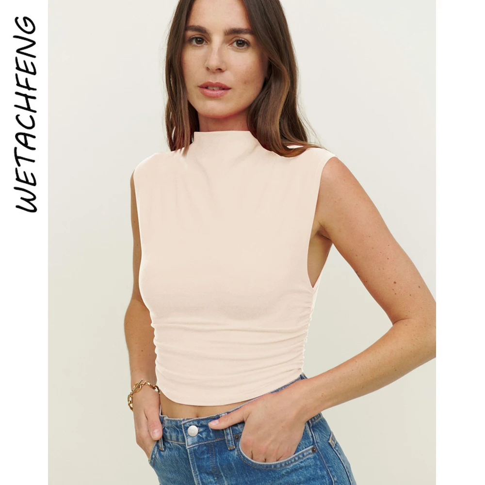 

Women's Ski Tank Tops Fashion Solid Elegant Turtleneck Ski T Shirts Summer Bodycon Skinny Slim Sexy Ruched Base Crop Tops