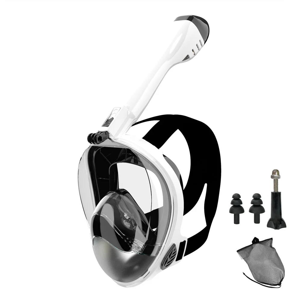 성인과 청소년을 위한 풀 페이스 스노클 마스크 다이빙 마스크 누출 방지 안개 방지 180 °   카메라 마운트를 사용한 파노라마 뷰 안전한 호흡