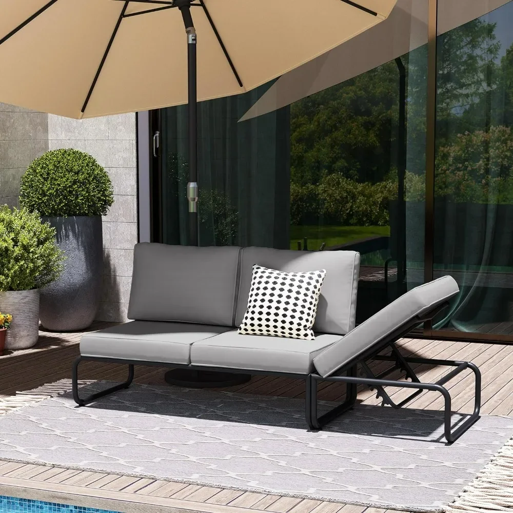 

3PCS Aluminum Outdoor Furniture Sets with Cushion Patio Sectional Sofas w/ Adjustable Backsest, Patio Conversation Set for Pool