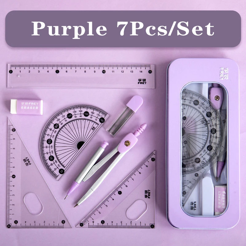 7 Pcs/set Compass Ruler Set Multi-function Mathematical Rulers Professional Drawing Tools School Supplies Students Stationery