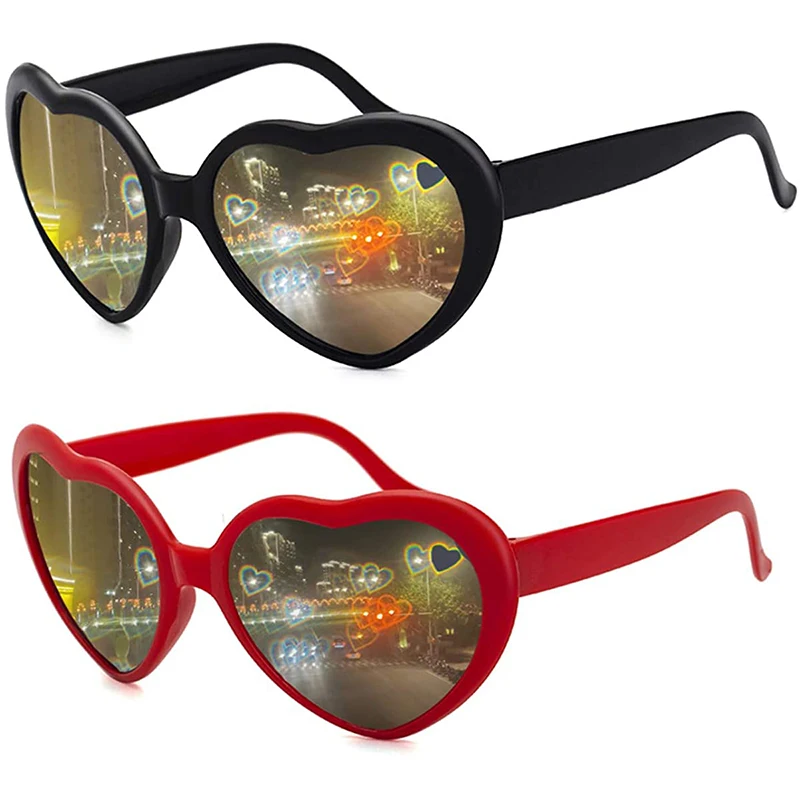 Women Fashion Sunglasses Heart Shaped Effects Glasses Watch The Lights Change To Heart Shape At Night Diffraction Glasses Female Sunglasses