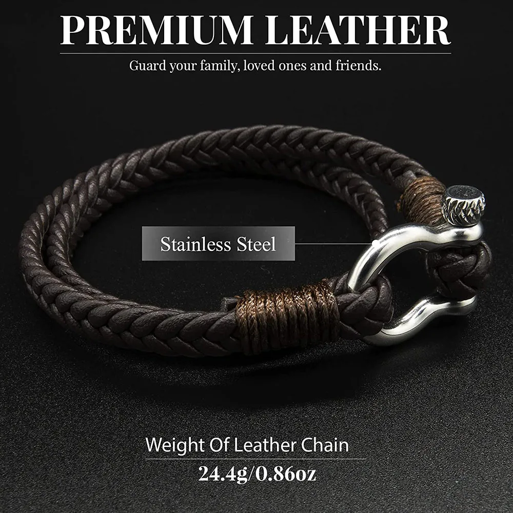 Leather Bracelet Kirykle Nautical Bracelets For Men Multilayer Leather Bracelets with Stainless Steel Anchor Shackle Handmade Ideal Gift For Dad