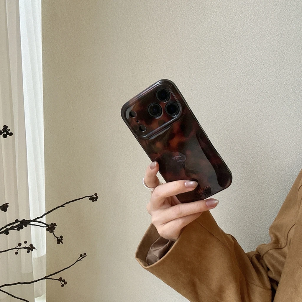 Retro Stylish Amber Color Lamber Pattern Glossy Phone Cover Case for iPhone 17 16 15 14 13 12 Pro Max Plus Air Image 11