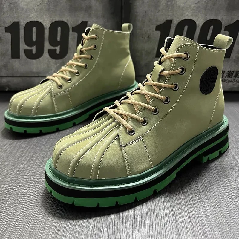 

2023 New Autumn Winter Mens Boots Chic Shell Toe Shoes For Me High Top Platform British style Retro Trend Motorcycle Work Boots