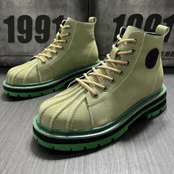 2023 New Autumn Winter Mens Boots Chic Shell Toe Shoes For Me High Top Platform British style Retro Trend Motorcycle Work Boots