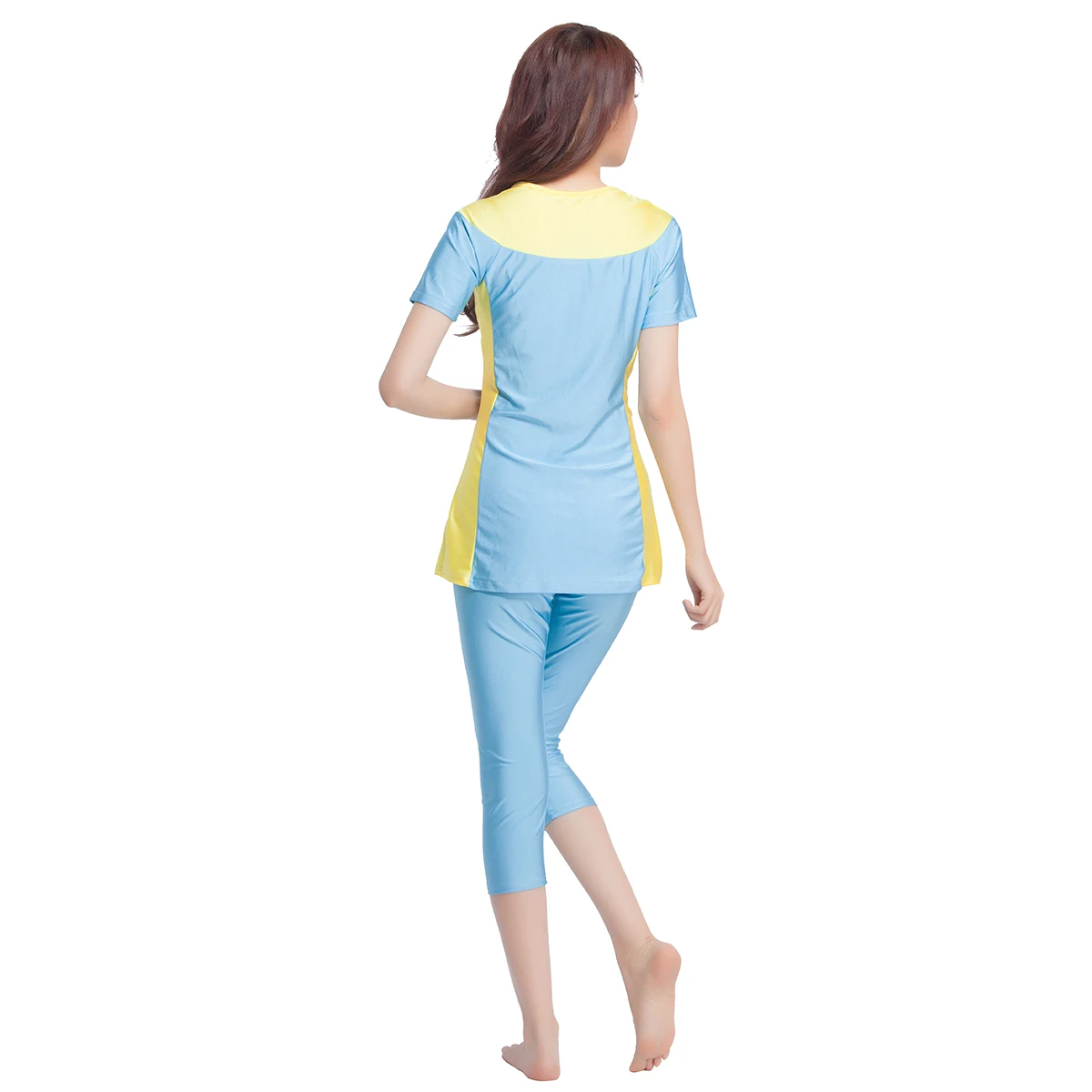 Muslim Swimwear Women Short Sleeve+leggings 2pcs Islamic Swimsuit Quick-dry Sports Bathing Girls Tankini Burkini Femme Musulman