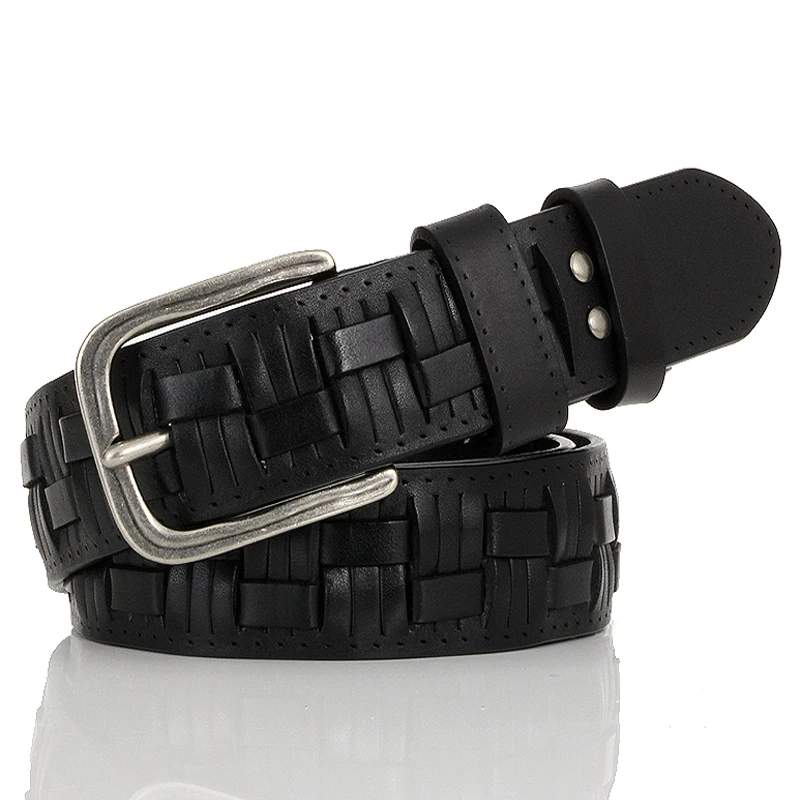 

Quality first layer cow skin belt for jeans Genuine leather braided belt man Fashion male belts luxury design waist strap male
