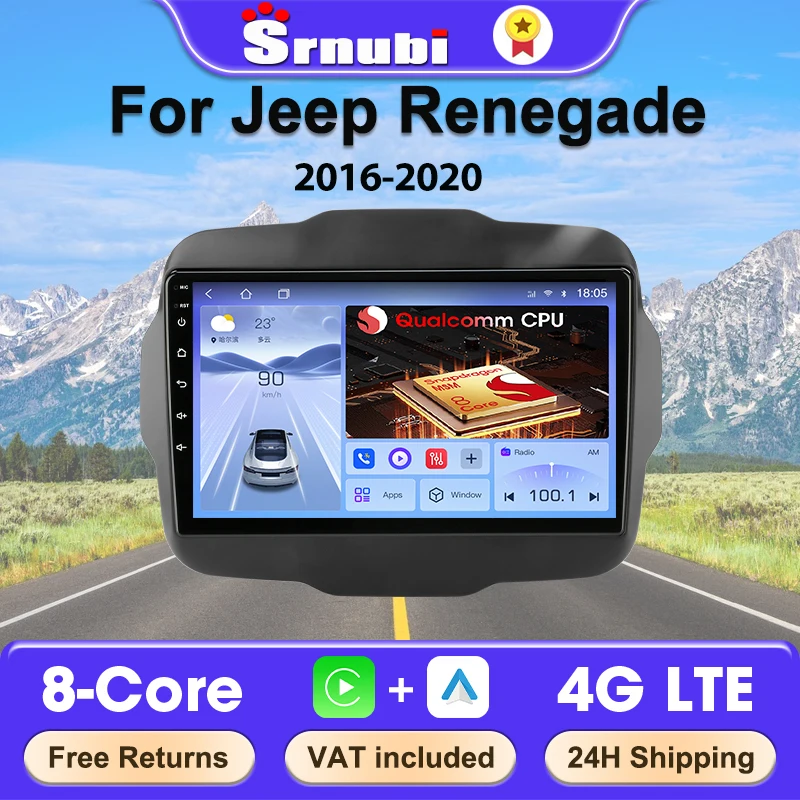 Srnubi Radio de coche para Jeep Renegade 2016-2020 reproductor Multimedia Carplay navegación 2 Din DVD Qualcomm 8 Core Android unidad principal 1