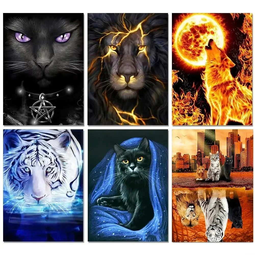 Animal 5D Diamond Painting Wolf Cat Tiger Diamond Mosaic Animal Elephant Rhinestone Embroidery Full Round Drill Cross Stitch Kit