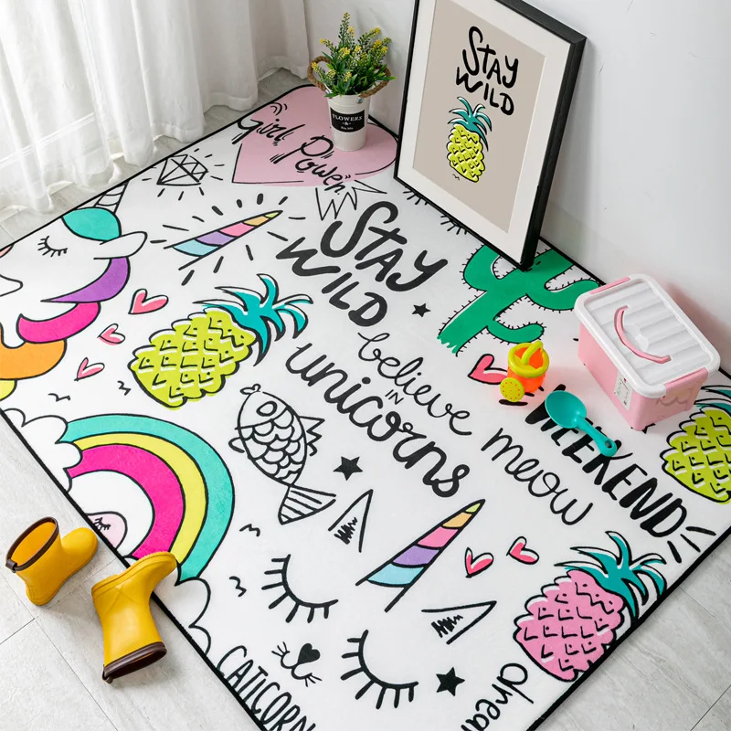 

Cartoon Living Room Area Rug Thickness Soft Cute Unicorn Girls Bedroom Carpet Kids Play Rug Coral Fleece Children Room Floor Mat