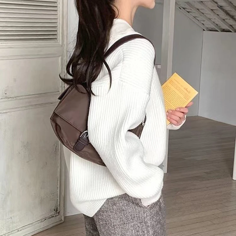 thumbnail image 1 of Suéter de cuello en V holgado a la moda coreana Rimocy, jersey de punto elegante de manga larga para mujer, camisetas de punto que combinan con todo para mantener el calor, 1 of 4