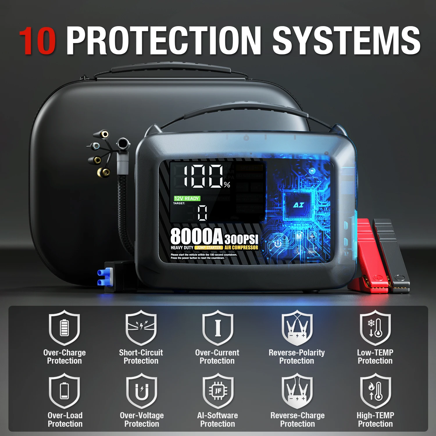 8000A Heavy Duty Car Jump Starter with Air Pump – Powerful 12V Car Battery Starter Booster and Auto Starting Device 4