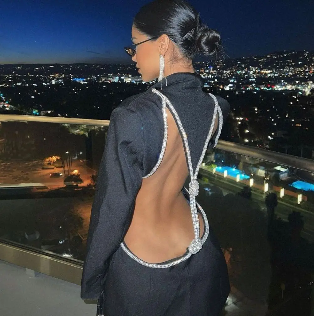 

2023 Womon Sexy Open Back Beaded Suit Dress Wholesale V-neck Intellectual Temperament Wrapped Hip Skirt for Women