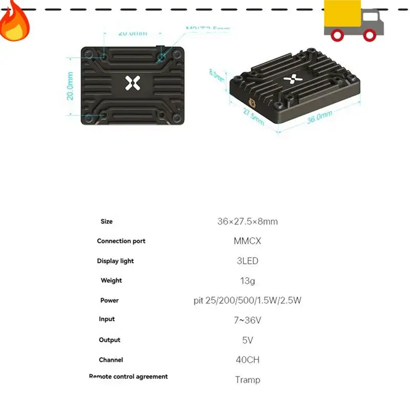 5.8G 2.5W VTX 40CH Video Transmitter Built-In Microphone With MMCX Interface For FPV Long Range Drone