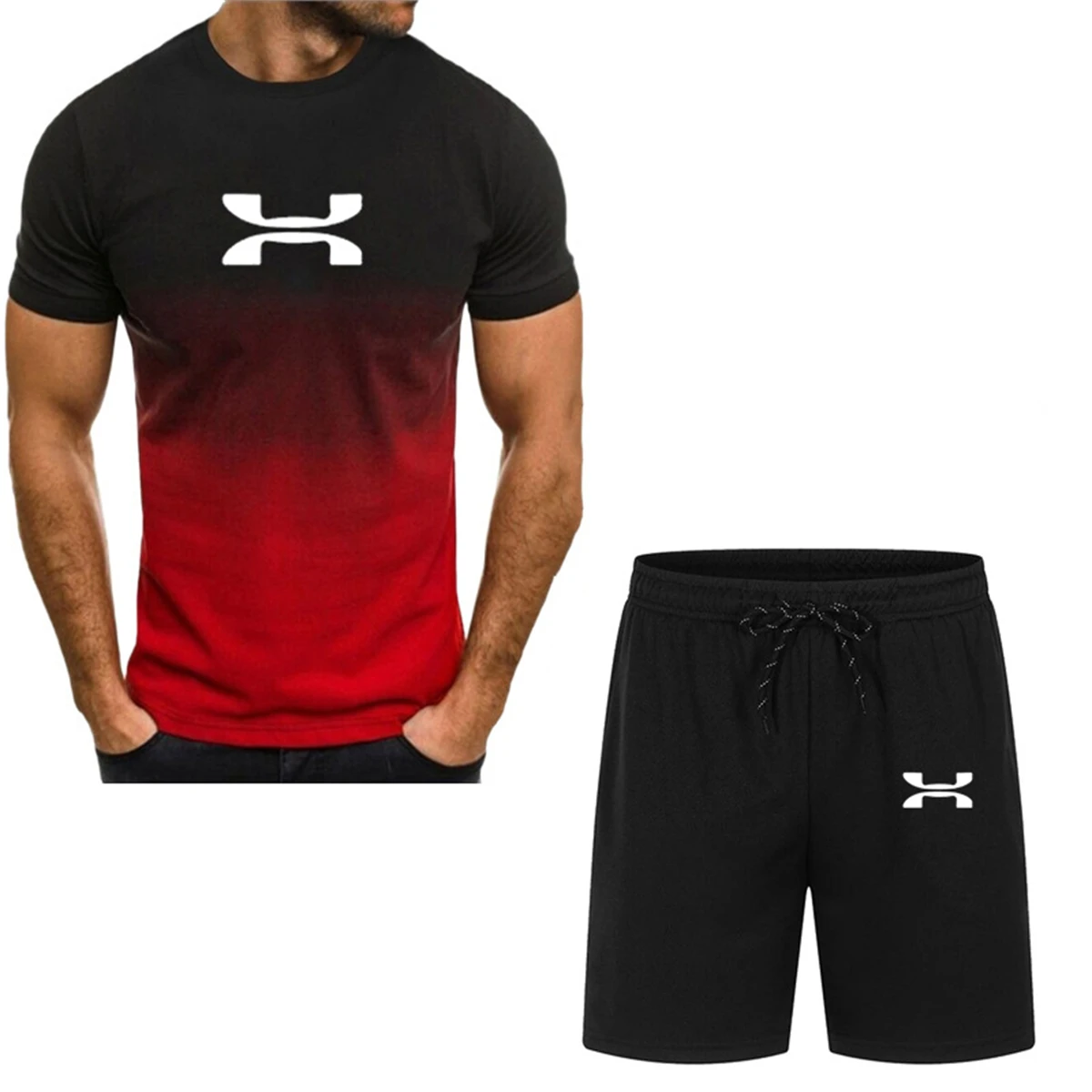 Conjunto de manga corta y pantalones cortos para hombre, ropa deportiva informal de gran tamaño, moda de verano, 2 piezas