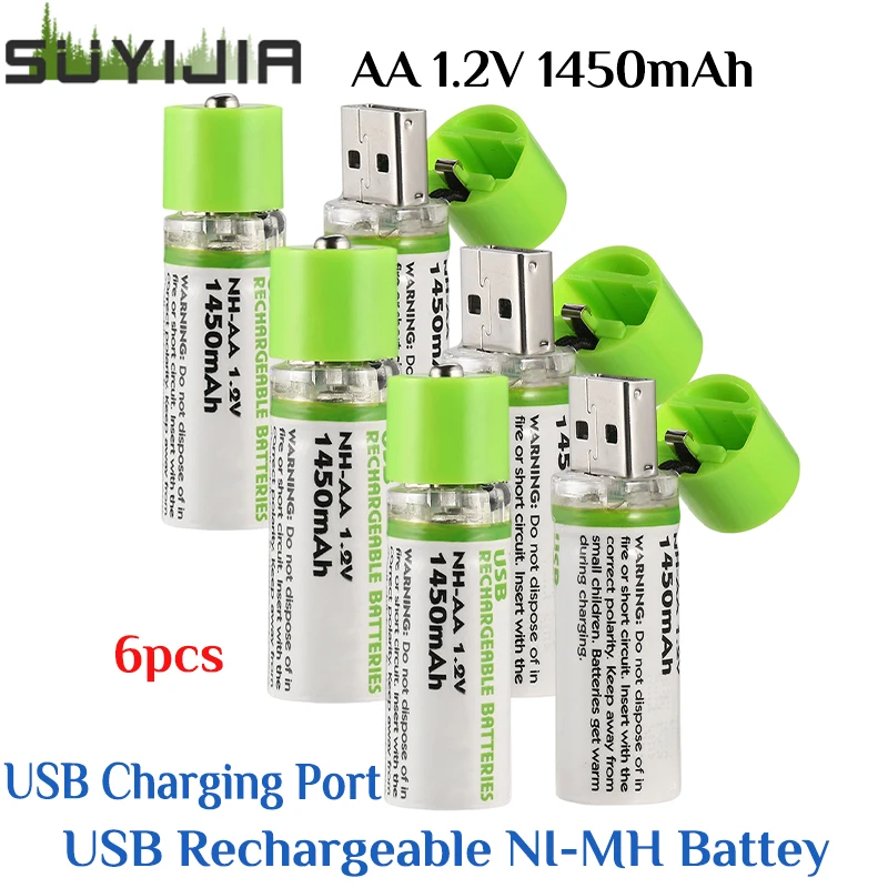 

1.2V AA USB Rechargeable NI-MH Battery 1450mAh USB Charging Port for Remote Control Mouse Small Fan Electric Toy + Free Shipping