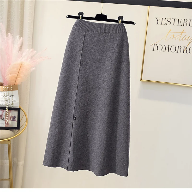 golf skirt 2021 Women Autumn Winter Thick Warm Knit Side Slit Midi Long Skirt Harajuku Korean Style High Waist A Line Skirt Female nike tennis skirt