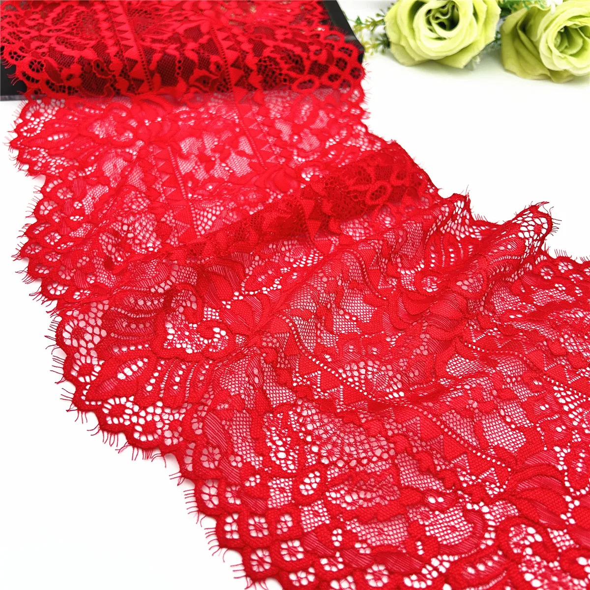 3y/Lot Width 21.50cm Red Eyelash Trim For Lingerie Sewing Craft DIY Apparel Fabric Lace Non-Elastic Underwear Material Wedding 4