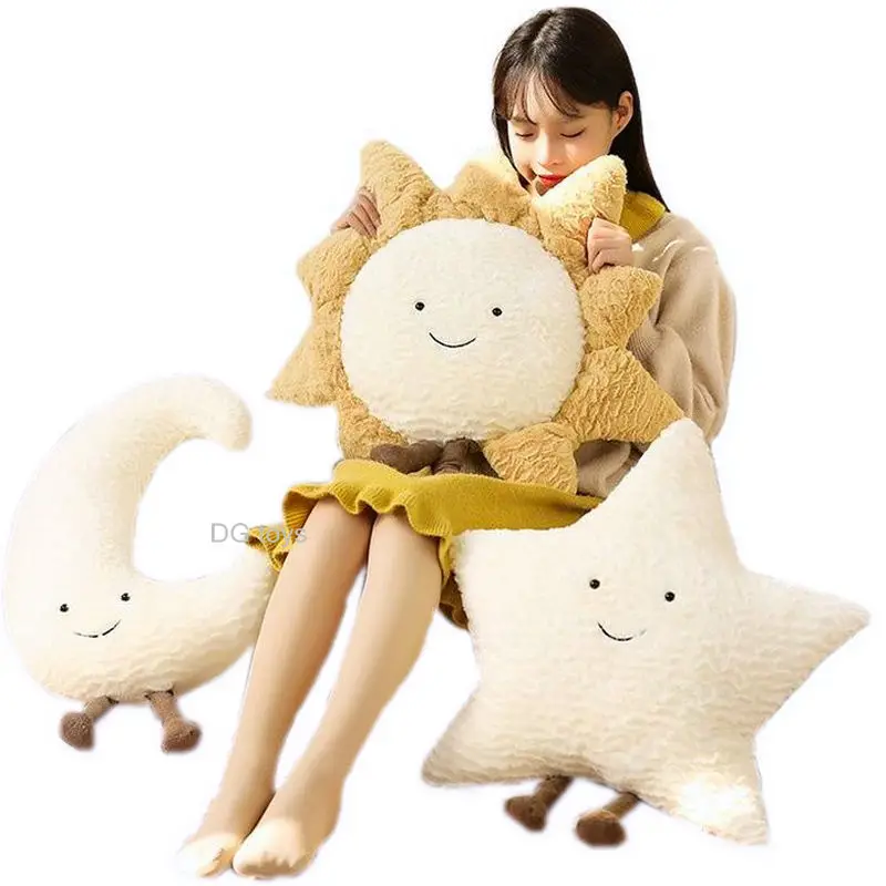 Hot Smile Moon Star Sun Cloud Plush Pillow Stuffed Soft Cartoon Weather  Sofa Decor Toy Cushion for Kids Bedroom Office