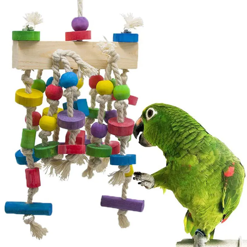 Parrot Bite Toy Wooden Bird Supplies Bird Cage Accessories Colored Parrot Toy