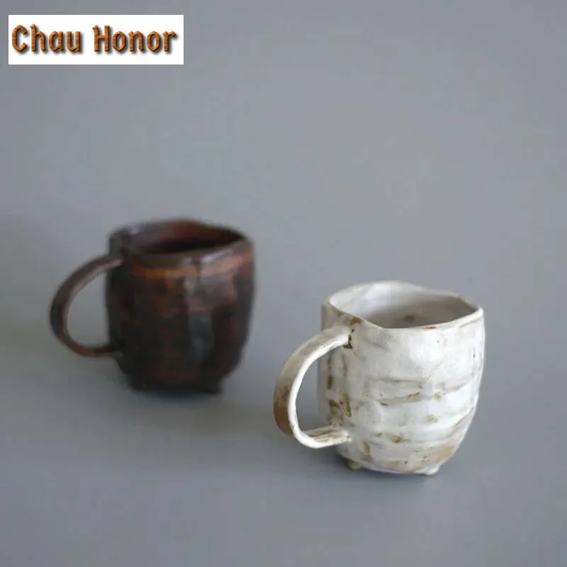 Retro Coffee Cup Simple Ceramic Saucer Japanese Mug Creative Home Personalized Coarse Pottery Mug Milk Mug Cup with Handle Gift