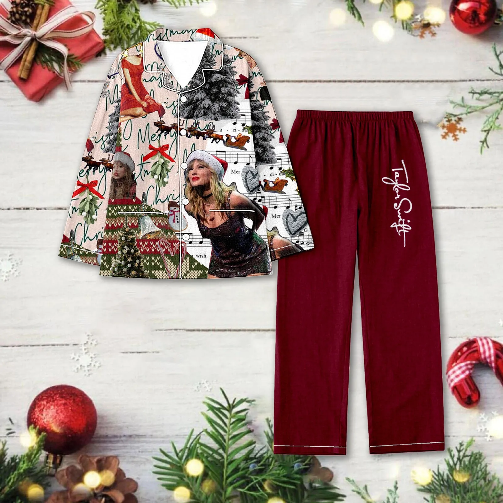 

Tayloring Swifted Seriors Christmas Pajamas Sleepwear Set Shirts&Trousers Pijama-Set T-Shirt Pants Matching-Set Home-Wear Lounge