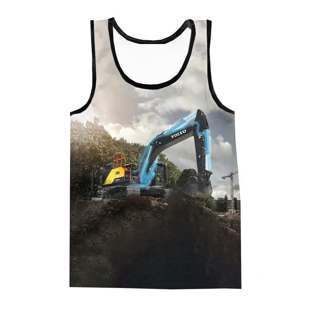 Summer Adult Men's Children's Tractor Excavator Pattern Vest Sleeveless T-shirt 3d Printing Harajuku Beach Style Thin Top tractor excavator vest
